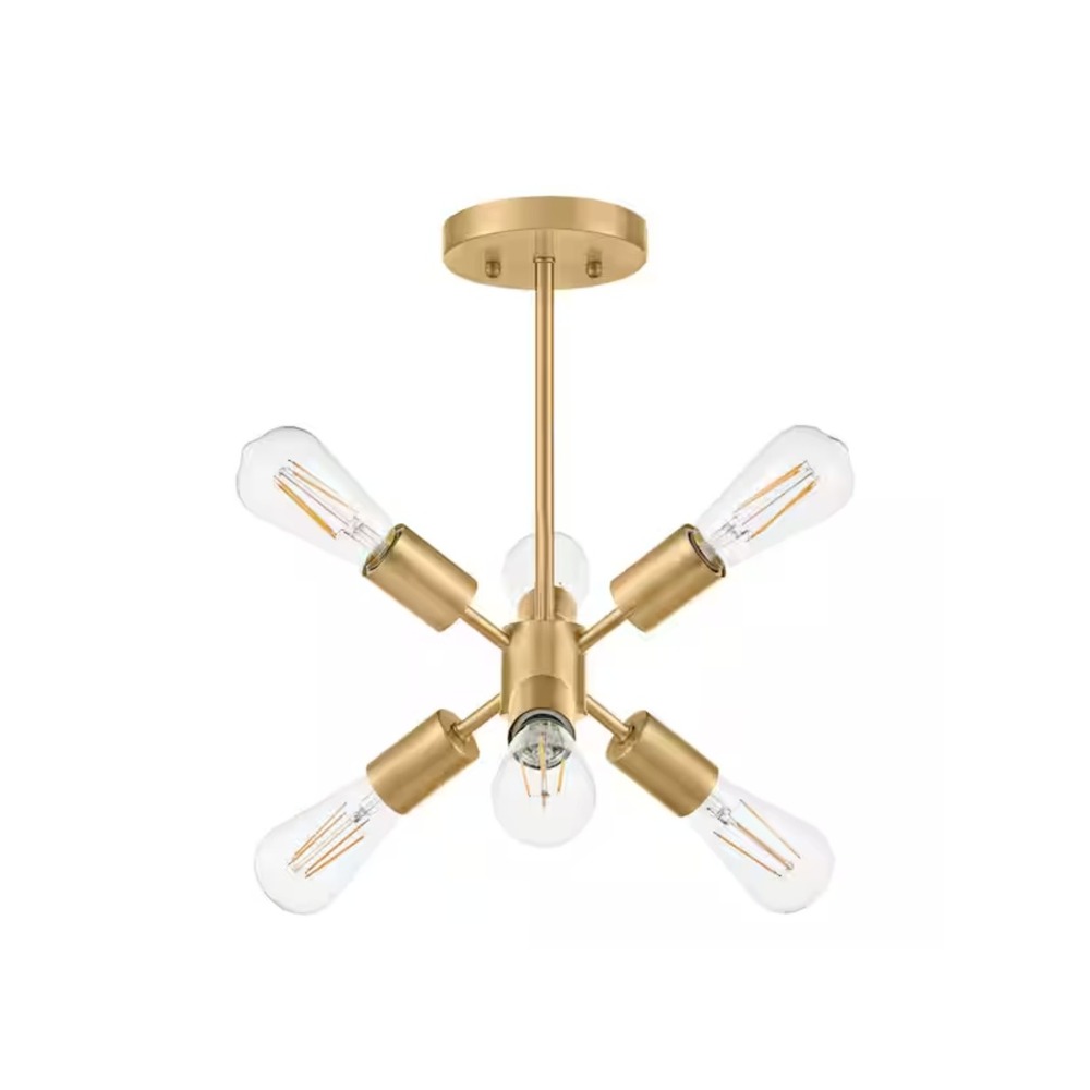 Hampton Bay Leonie 6-Light Semi Flush Mount Brushed Gold Sputnik DS18096SF2 - Picture 6 of 6